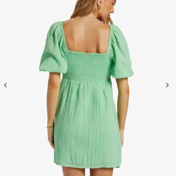 BILLABONG Sol Puff Sleeve Mini Dress - Bright Meadow M - Picture 2 of 2